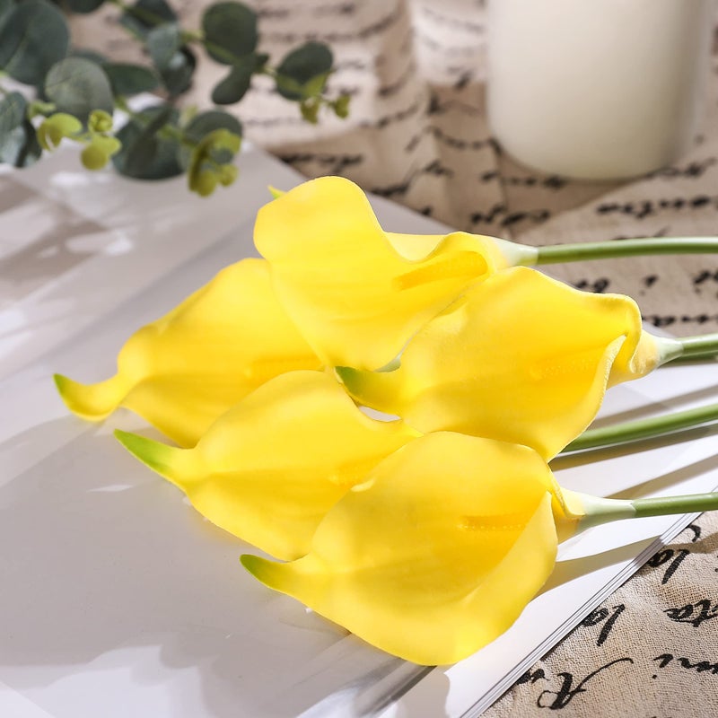 Duovlo 20pcs Calla Lily Bridal Wedding Bouquet Lataex Real Touch Artificial Flower Home Party Decor (Yellow) - Image 5
